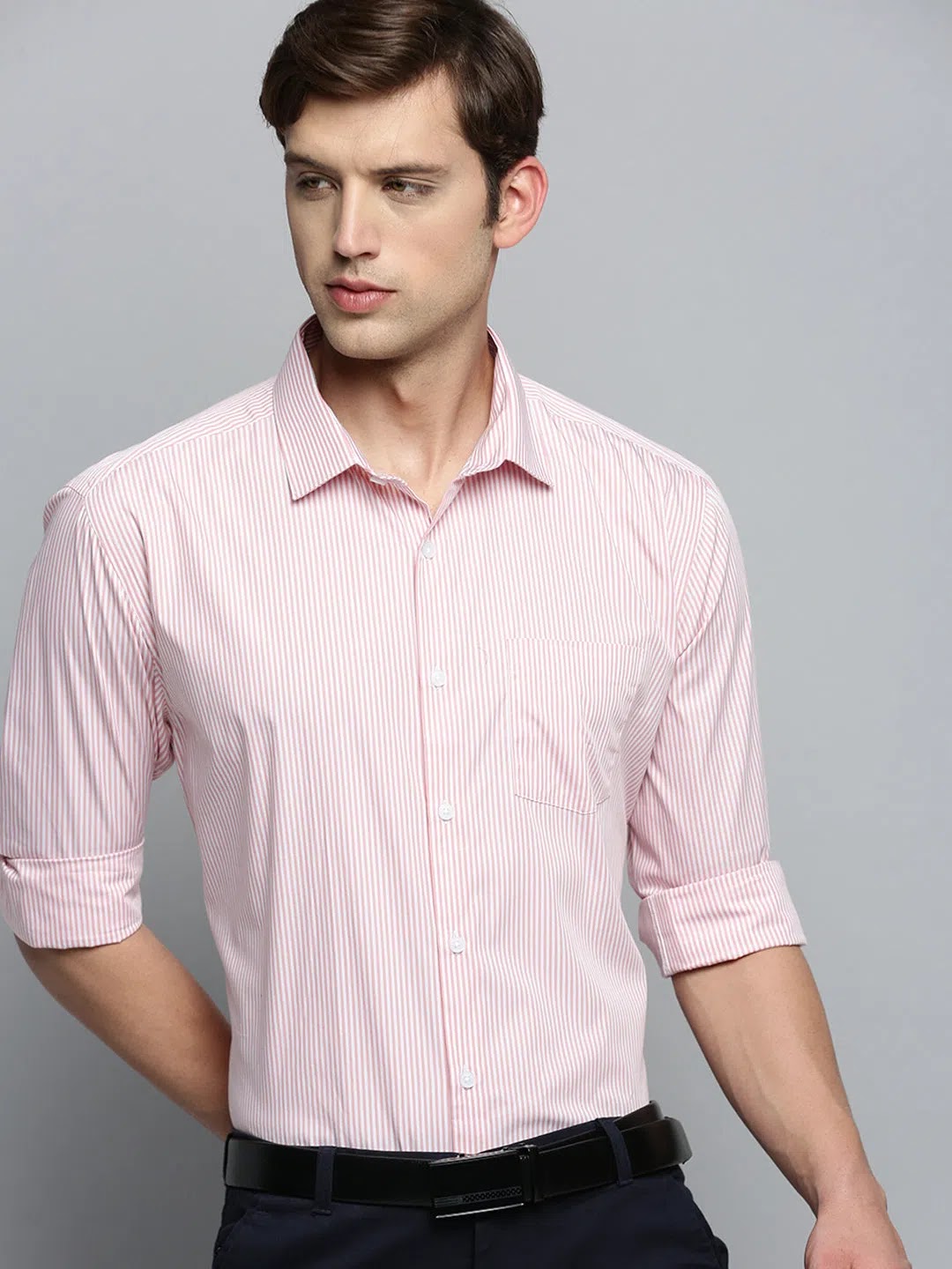 Men Peach Striped Formal Shirt-PHILOCALISTSTRIPES-2122-Peach