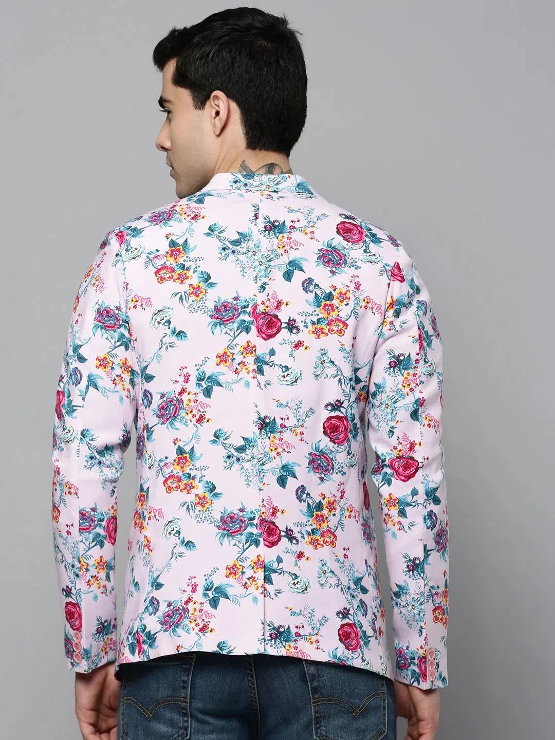 Men's Pink Printed Blazer | Modern Ethnic Nehru Jacket Style