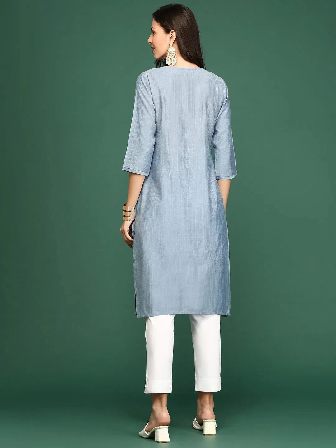 Blue Embellished Cotton Short Kurti for Women | DesiQlo