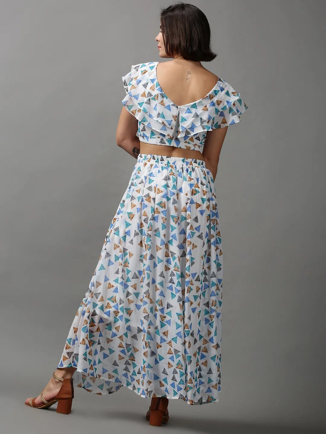 White Printed Beach Printed Co Ord Set | Two Piece Sets