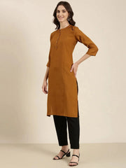 Women Camel Brown Solid Straight Kurta-DF-1582-Camelbrown