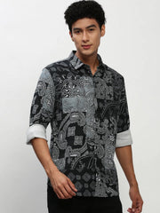 Men Black Printed Casual Casual Shirts-MERRICK-1564-Black