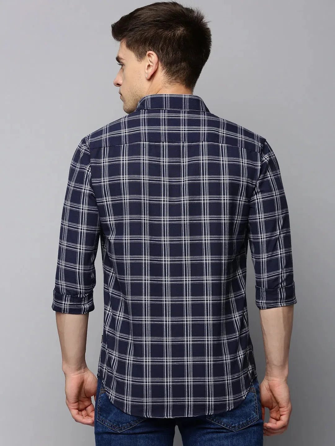 Navy Checked Mens Shirt - Cotton Casual Shirt from DesiQlo
