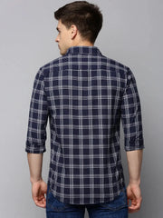 Men Navy Checked Casual Shirt-AVACHECKS-5024-Navyblue