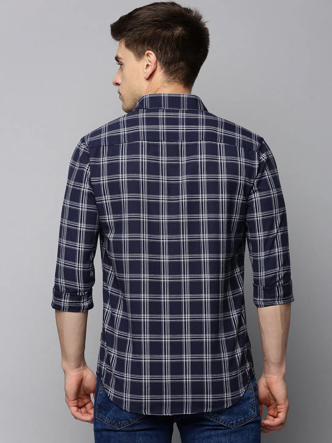 Navy Checked Mens Shirt - Cotton Casual Shirt from DesiQlo
