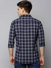 Men Navy Checked Casual Shirt-AVACHECKS-5024-Navyblue