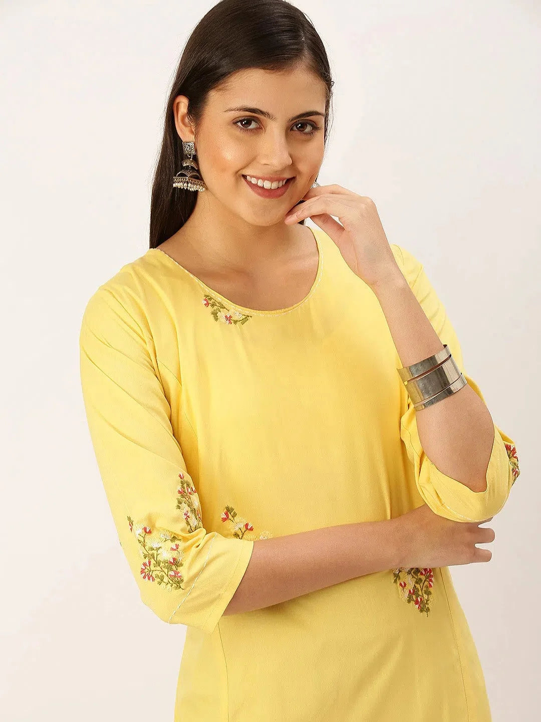 Yellow Embroidered Indian Kurta - Cotton Indian Kurtis