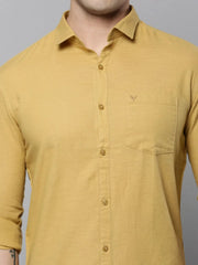 Men Khaki Solid Casual Shirt-LARALILEN-3134-Khaki