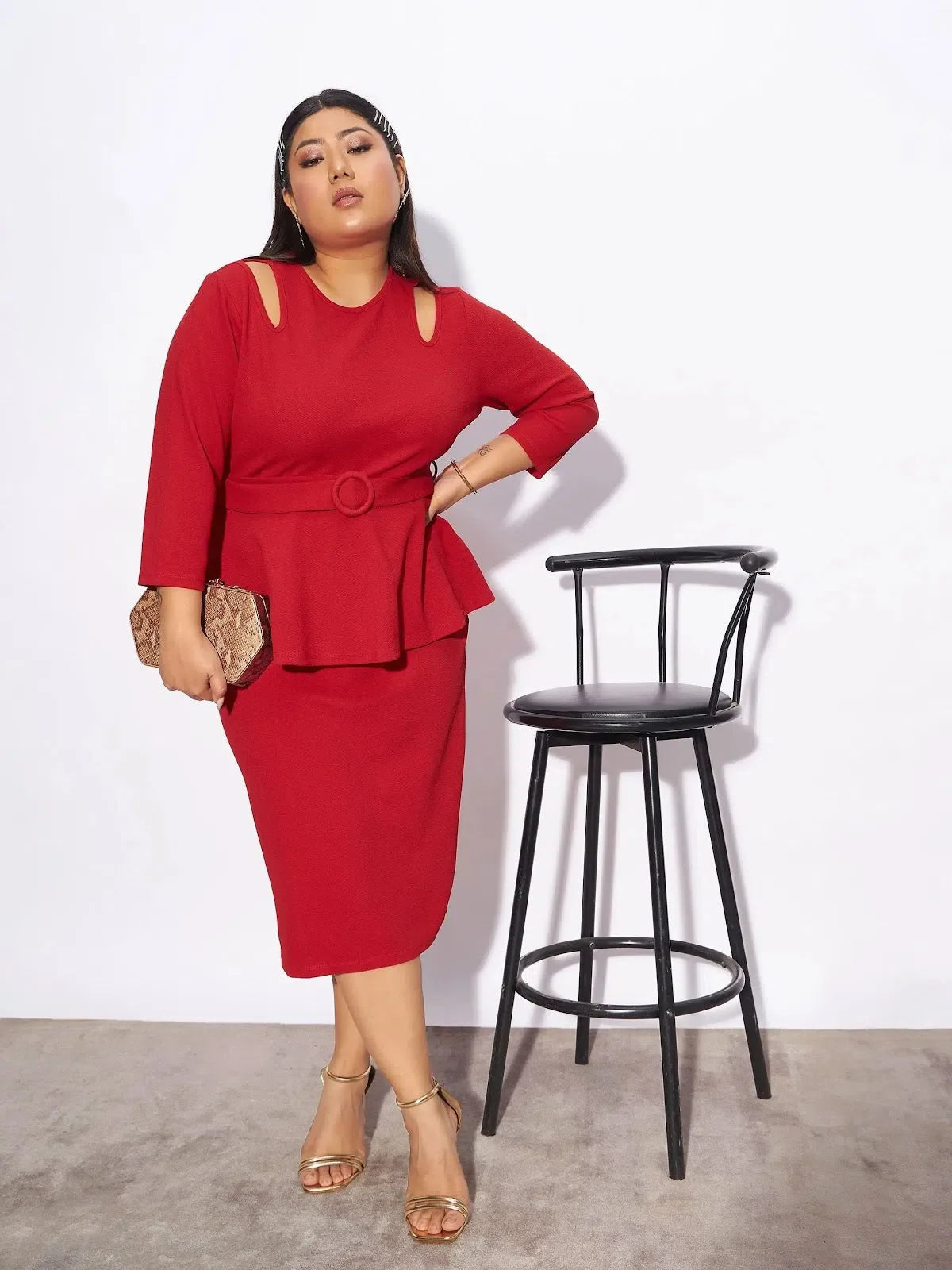 Red Peplum Bodycon Dress - Women's Designer Party Wear Dress