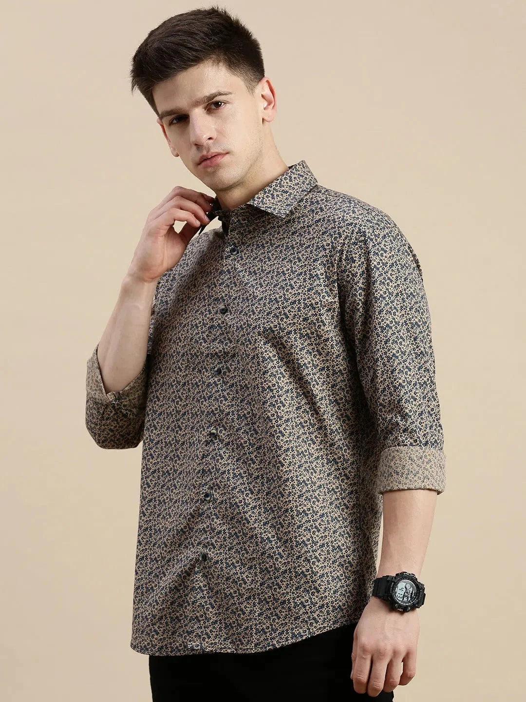Beige Floral Mens Shirt | Stylish Cotton Printed Shirt