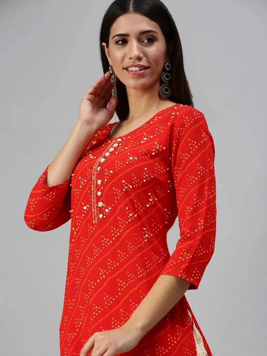 Red Bandhini Print Women's Kurta Set | Indian Kurta Sets