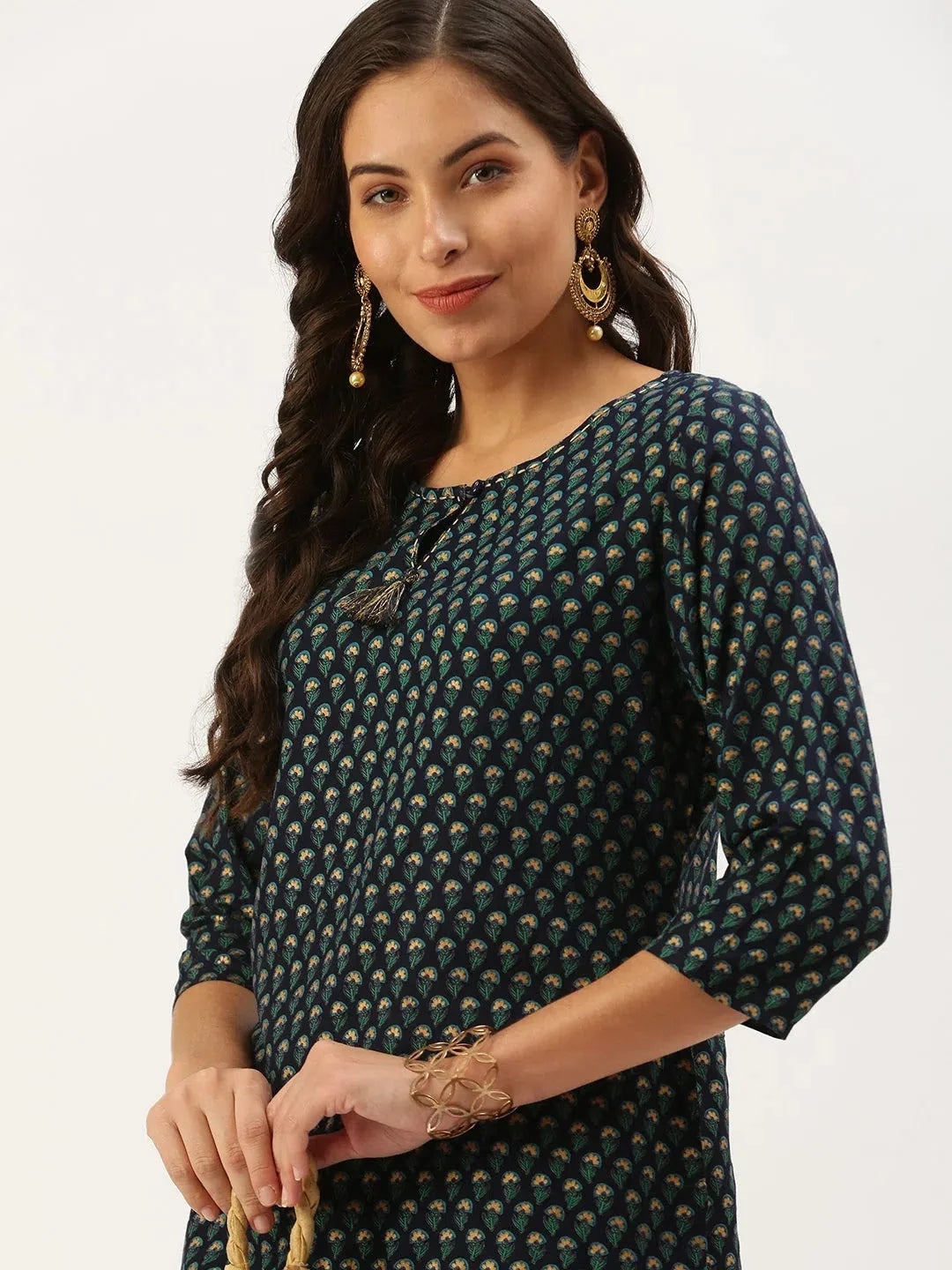 Navy Blue Printed Straight Kurti - Indian Kurtis for Women