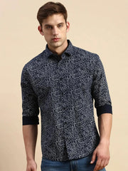 Men Navy Printed Casual Shirt-LUCIAPRINT-8208-Navyblue