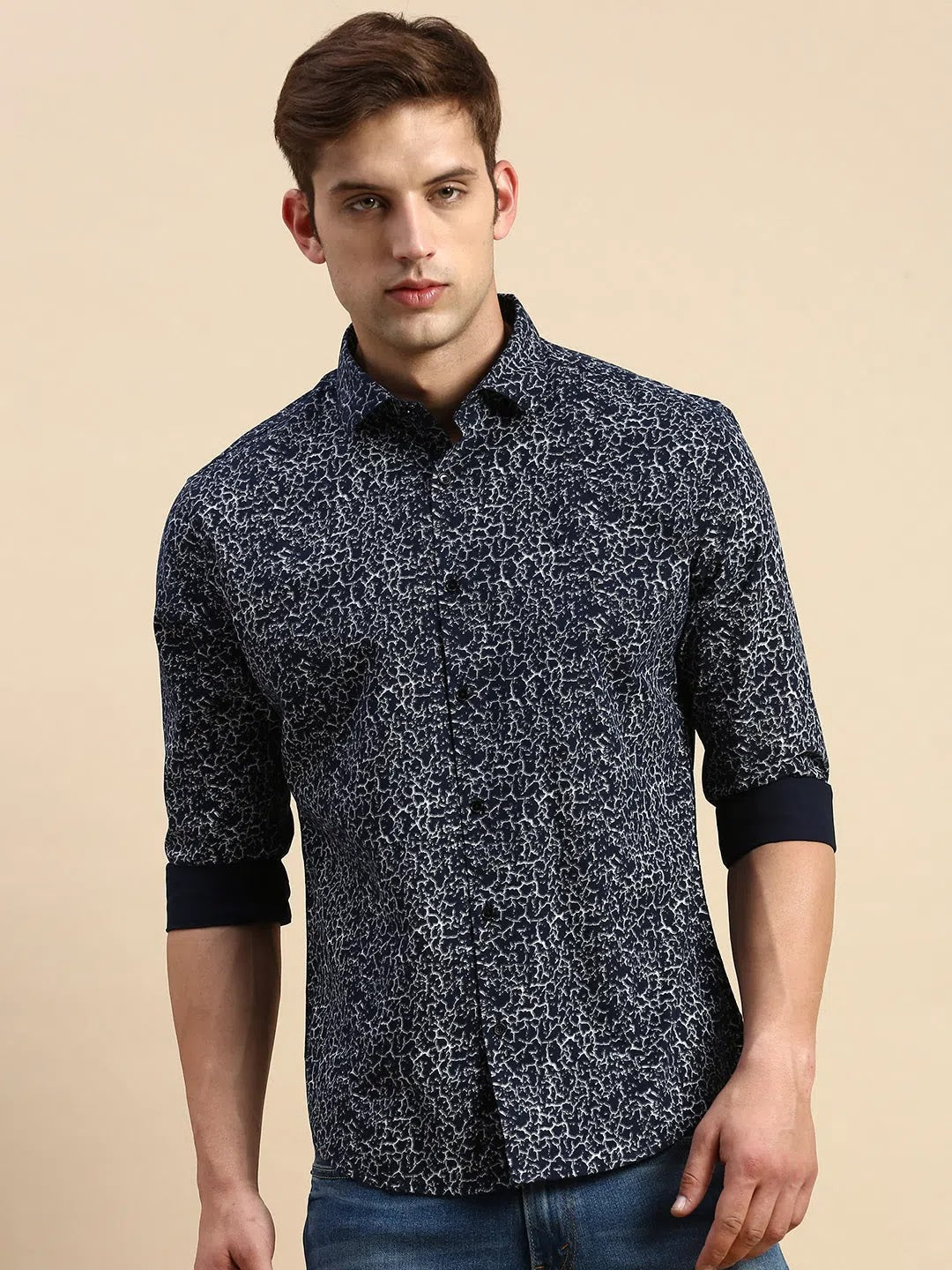 Navy Printed Cotton Mens Shirt - Stylish Casual Wear