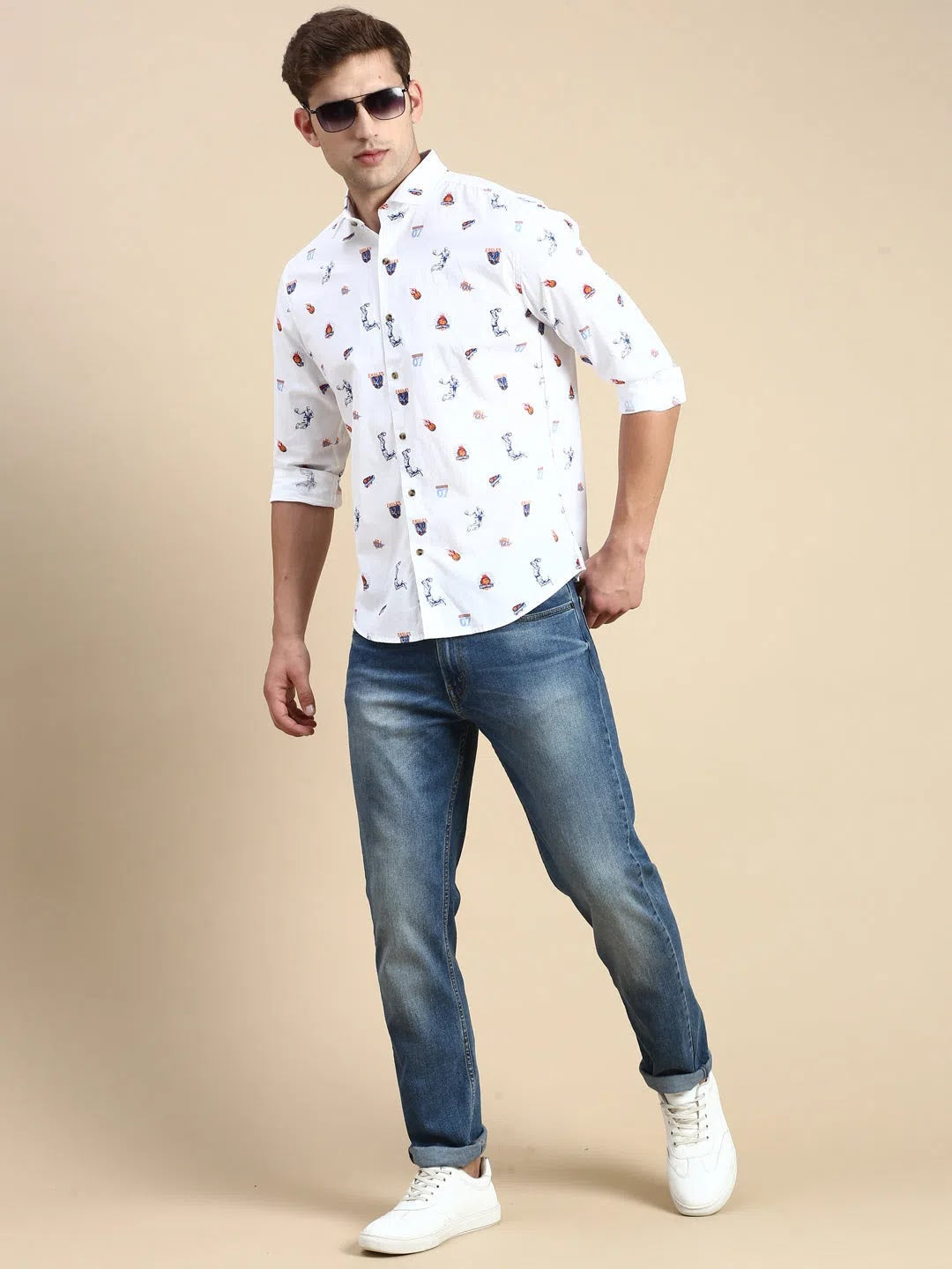 Trendy White Printed Mens Shirt - DesiQlo Cotton Casual Shirt
