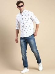 Men White Printed Casual Shirt-GURJANPRINT-5421-White