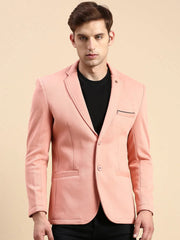 Men Peach Solid Casual Blazer-LBR-4600-Peach
