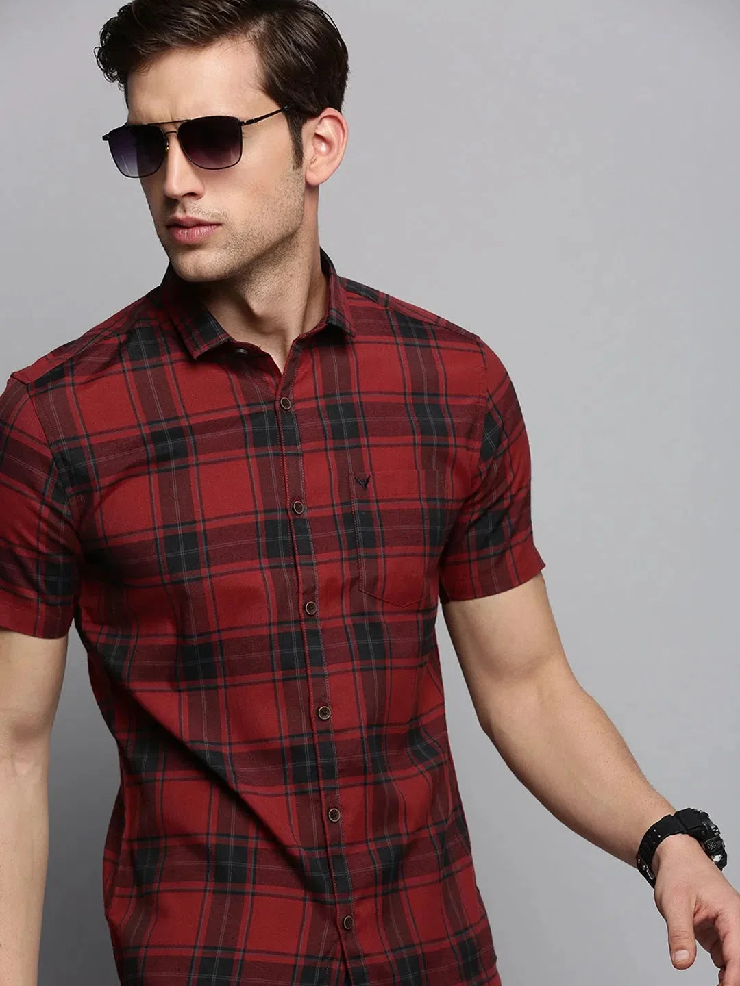 Maroon Checked Cotton Mens Shirt | Casual Style