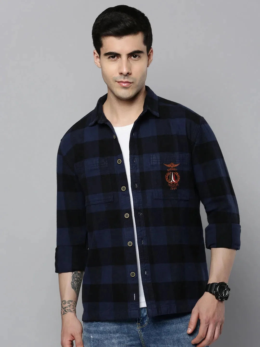 Trendy Blue Checked Mens Shirt - Cotton Casual Shirt | DesiQlo