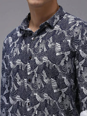 Men Blue Printed Casual Shirt-PARKERPRINT-1545-Navyblue