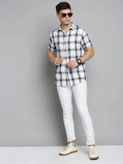Men White Checked Casual Shirt-NICKCHECKSTWILL-1903-White