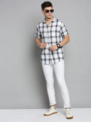 Men White Checked Casual Shirt-NICKCHECKSTWILL-1903-White