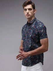 Men Blue Printed Casual Shirt-AMBARPRINT-1474-Navyblue