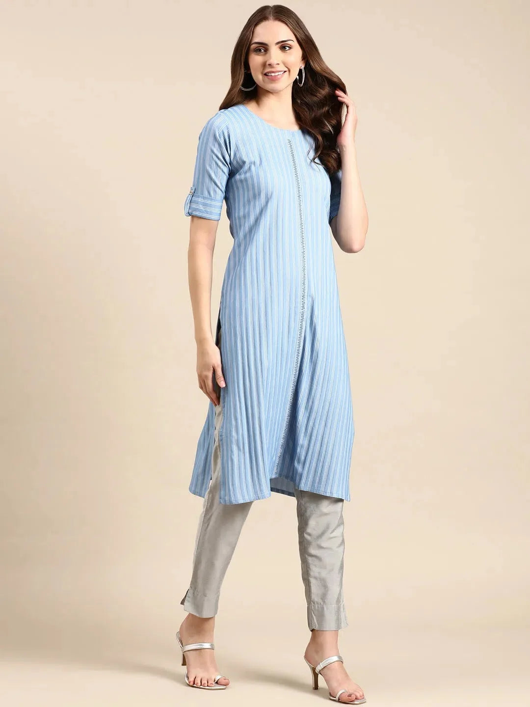 Women's Blue Printed Straight Kurta | Trendy Indian Kurta for Women
