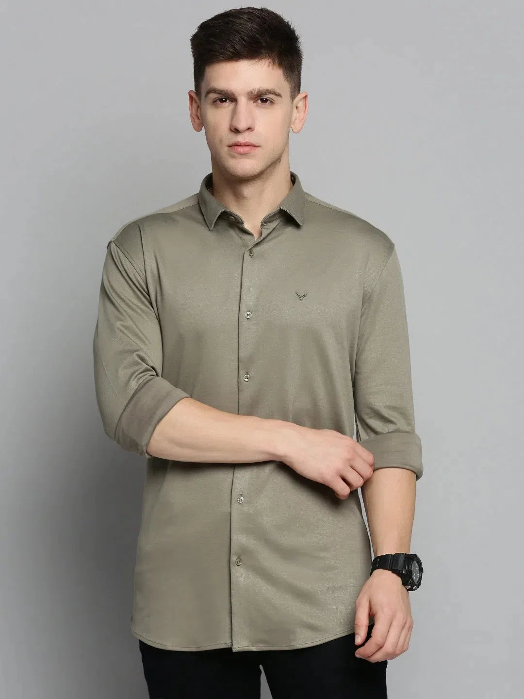 Men's Olive Green Solid Cotton Shirt | DesiQlo Casual Wear