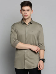 Men Green Solid Casual Shirt-CARLOKNITS-3221-Olive
