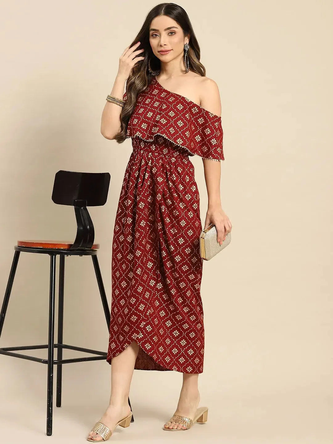 Maroon Printed Dress | Women's Western Clothing Collection