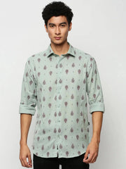 Men Green Printed Casual Casual Shirts-SEAGULL-1813-Seagreen