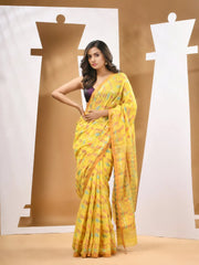 Yellow Cotton Blend Handwoven Saree With Paisey Motifs-MA53BCT041400066