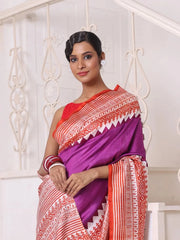 Purple Printed Pure Silk Handwoven Soft Saree-MA64SL3000063