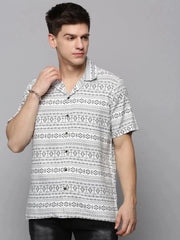 Men White Printed Casual Shirt-RESORTPRINT-3188-White