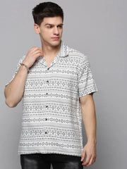 Men White Printed Casual Shirt-RESORTPRINT-3188-White