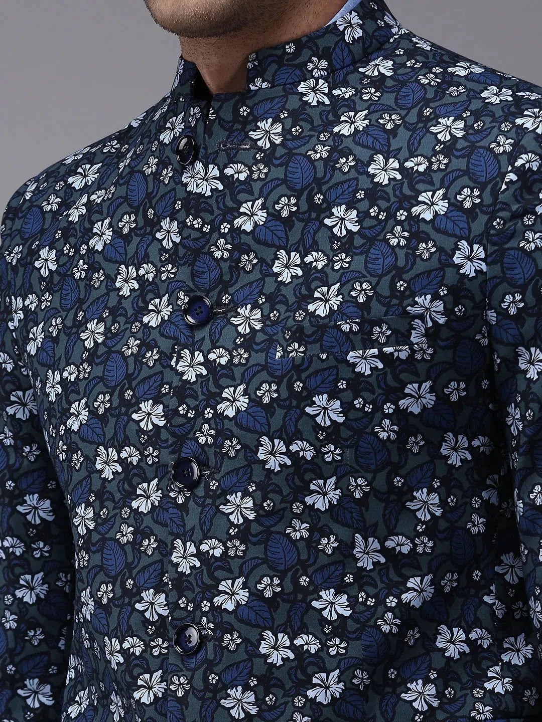 Grey Printed Blazer | Men's Ethnic Wear - DesiQlo