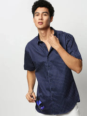 Men Navy Geometrical Casual Casual Shirts-JUPITERPRINT-1799-Navyblue
