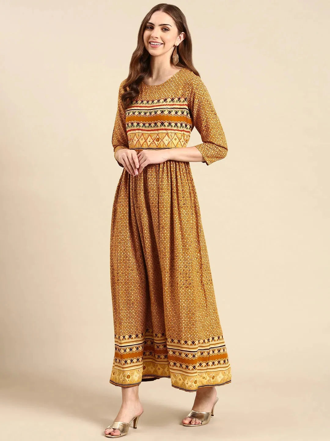 Mustard Printed Anarkali Kurta | Cotton Anarkali Kurtis for Women