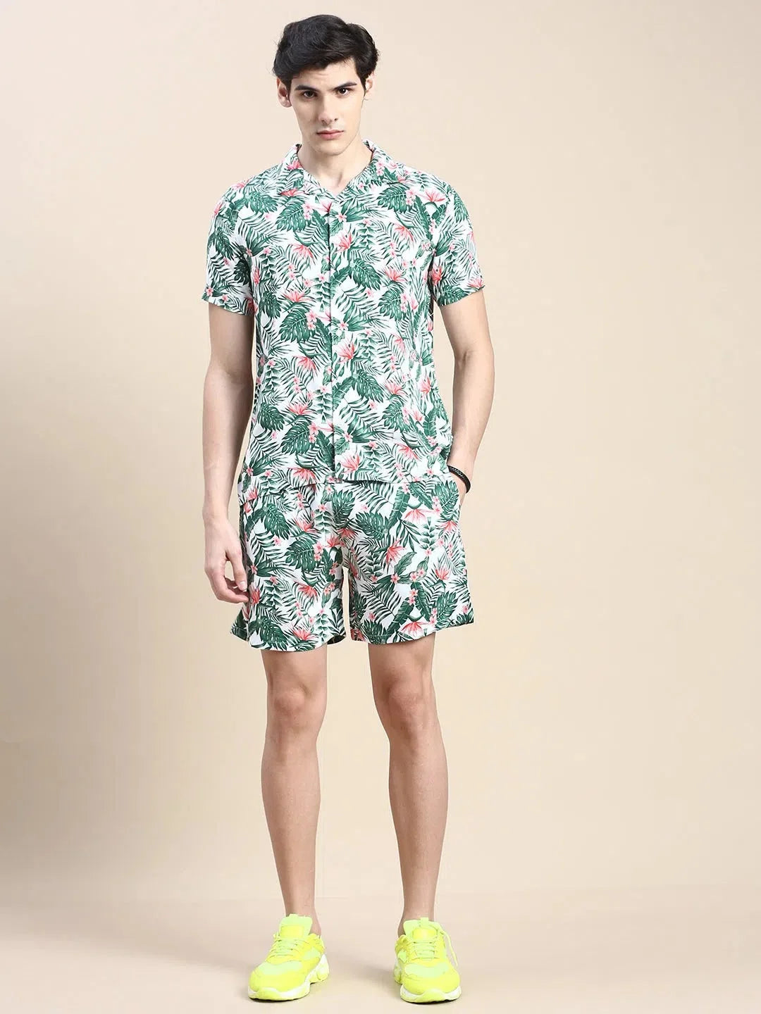 Men's Green Printed Casual Co ord Sets | Cotton Two Piece Sets