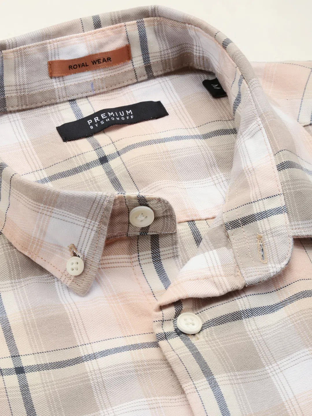 Men's Beige Checked Casual Cotton Shirt - DesiQlo Mens Shirt