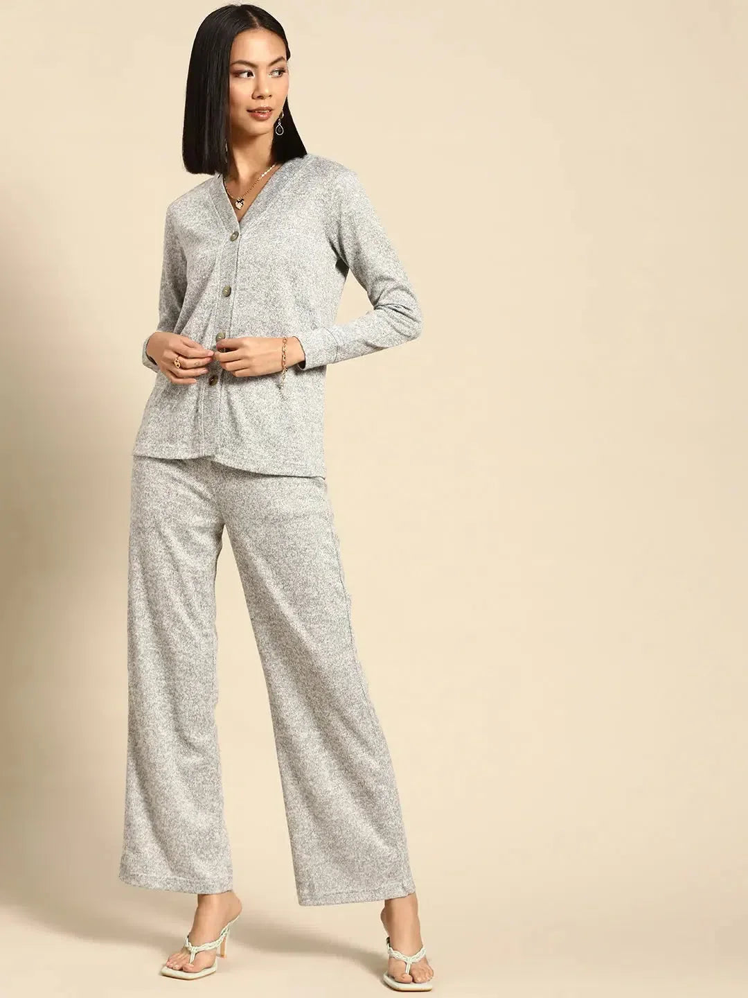 Front open Coord Set in Light Grey