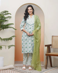 Women white Cotton kurta with cotton pant & dupatta-190VAASWHITE