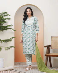 Women white Cotton kurta with cotton pant & dupatta-190VAASWHITE