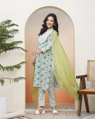 Women white Cotton kurta with cotton pant & dupatta-190VAASWHITE
