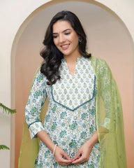 Women white Cotton kurta with cotton pant & dupatta-190VAASWHITE