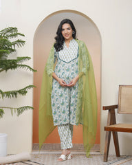 Women white Cotton kurta with cotton pant & dupatta-190VAASWHITE