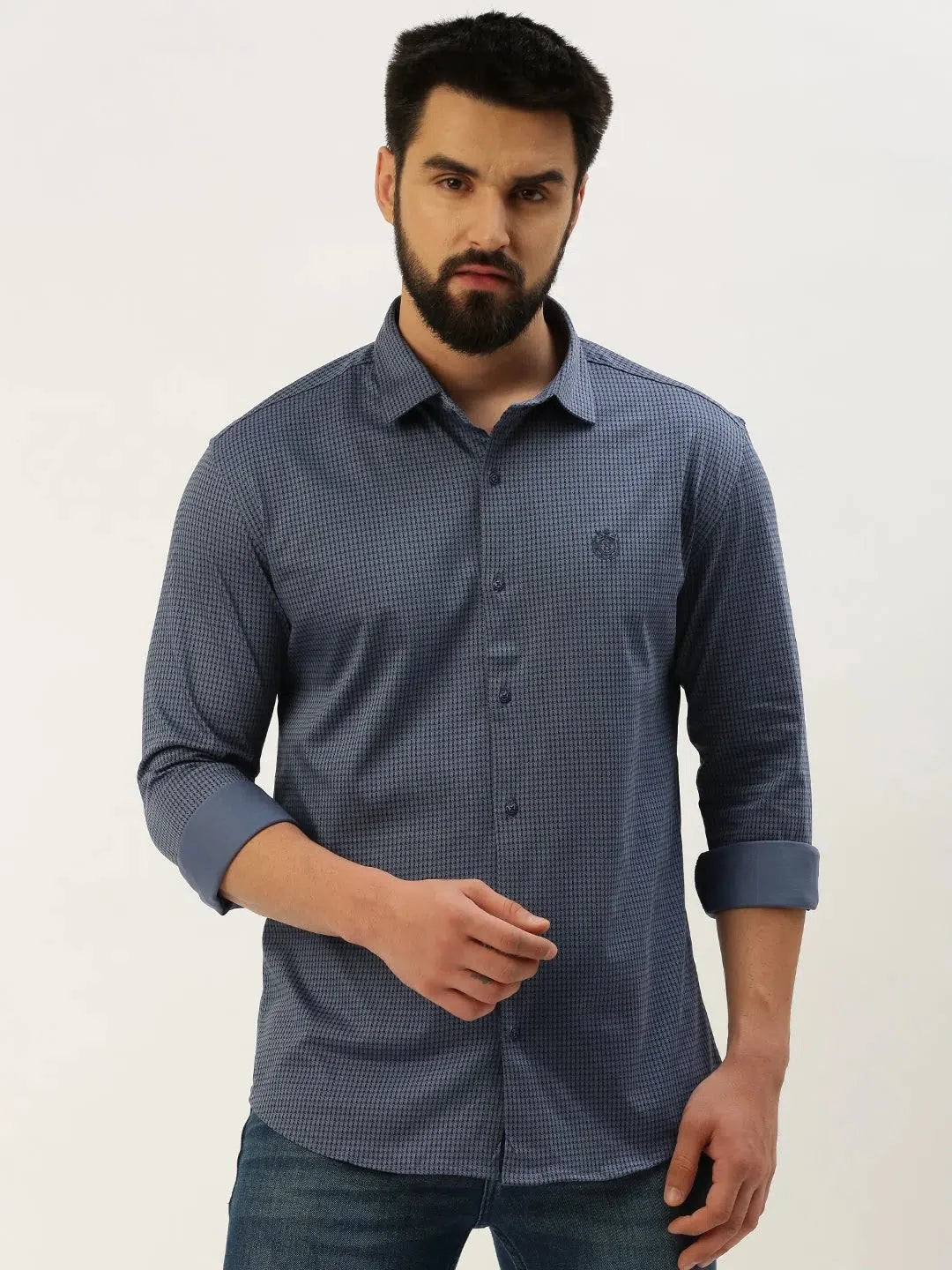 Blue Printed Mens Shirt - Casual Cotton Shirt