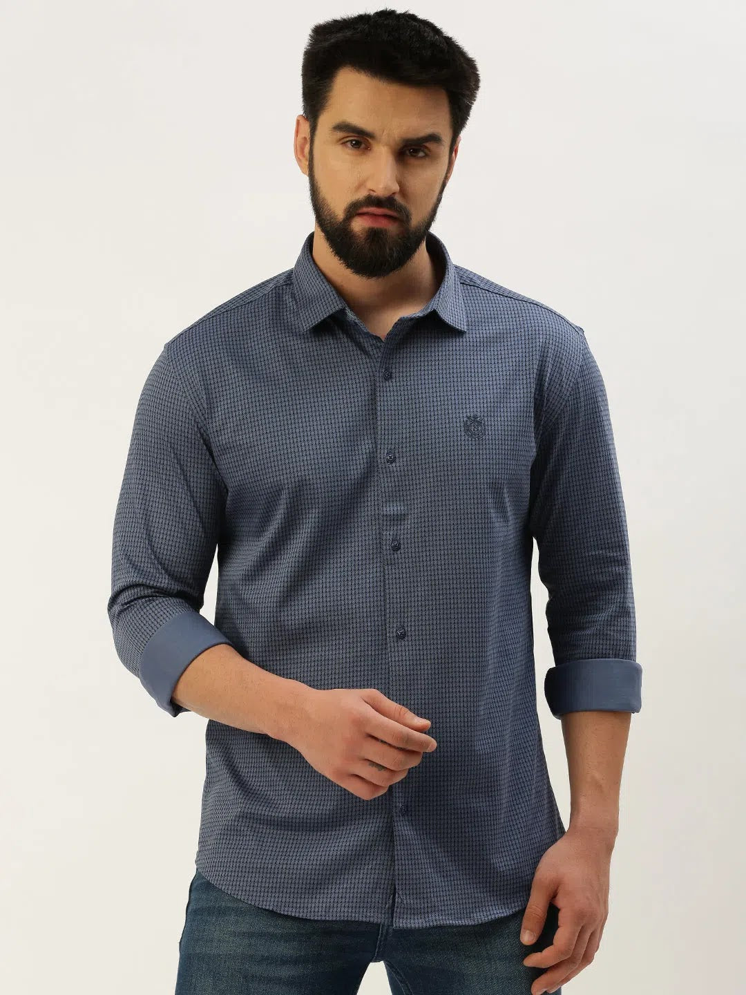 Blue Printed Mens Shirt - Casual Cotton Shirt