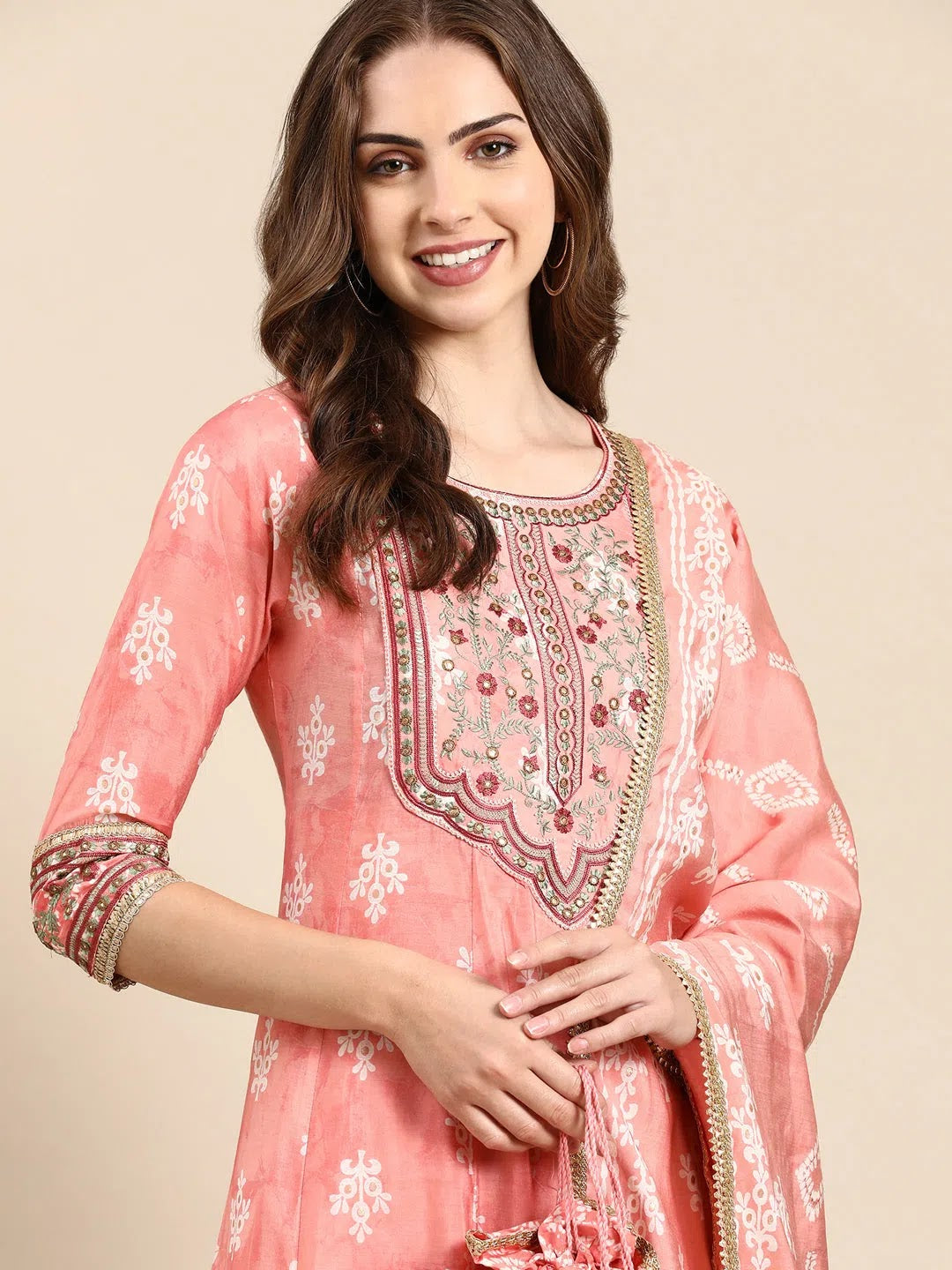 Women's Peach Printed Kurta Set-GW-3439-Peach